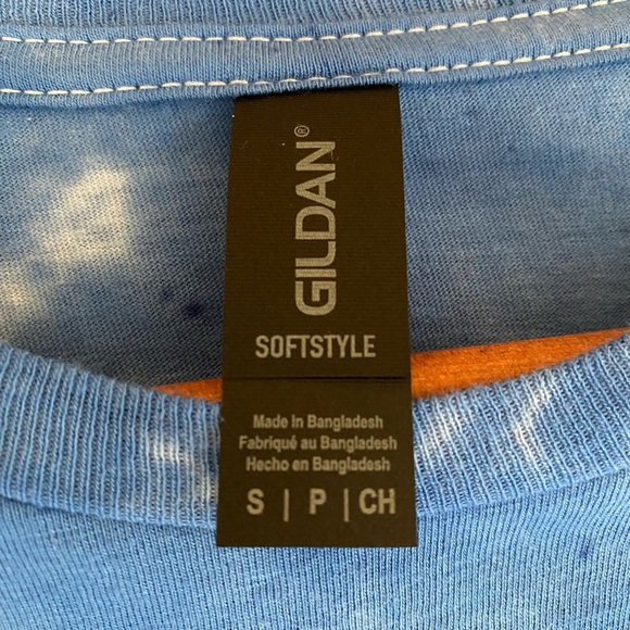 Small Unisex GILDAN Soft Style Blue Orange Spiral Tie-Dye Unique Handmade TShirt - Picture 7 of 8